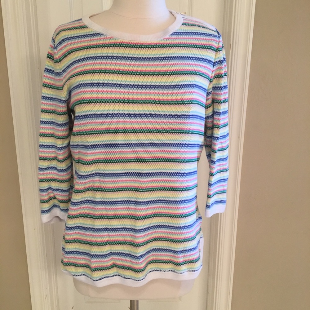 3/4 sleeve pastel stripe sweater
